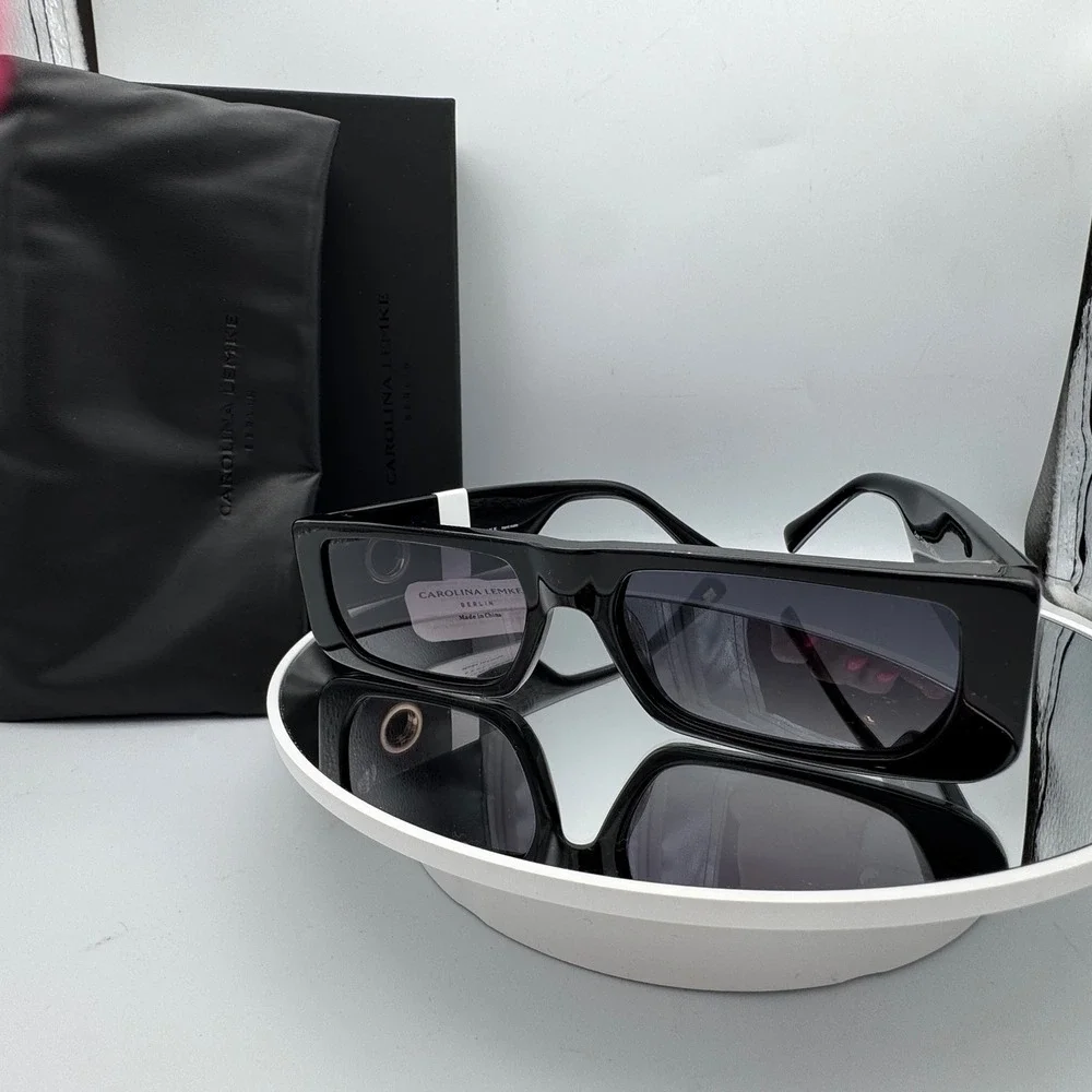 Carolina Lemke Sunglasses Rectangular CL9108-1 Black Cayo NWT Box Pouch